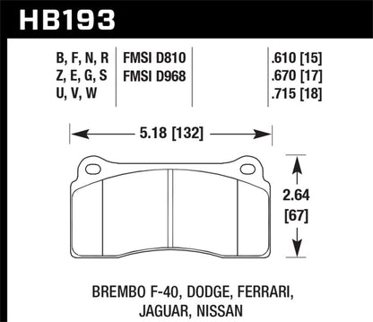 Hawk Performance DTC-70 Brake Pads - HB193U.610 Hawk Performance