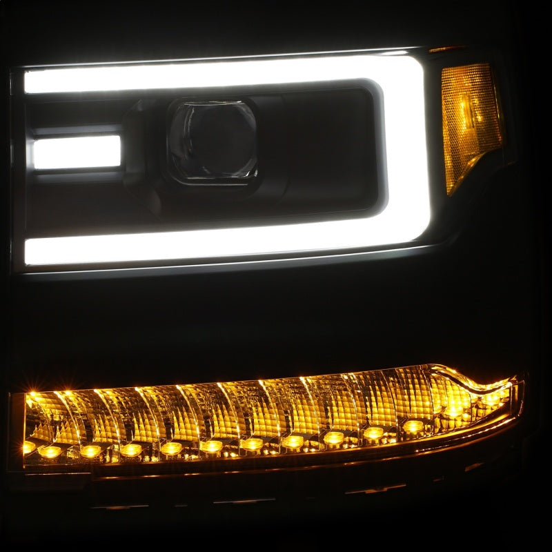 ANZO USA Chevrolet Silverado Projector Headlights W/ Plank Style Black W/ Amber Seq Turn Signal; 2016-2018 - eliteracefab.com