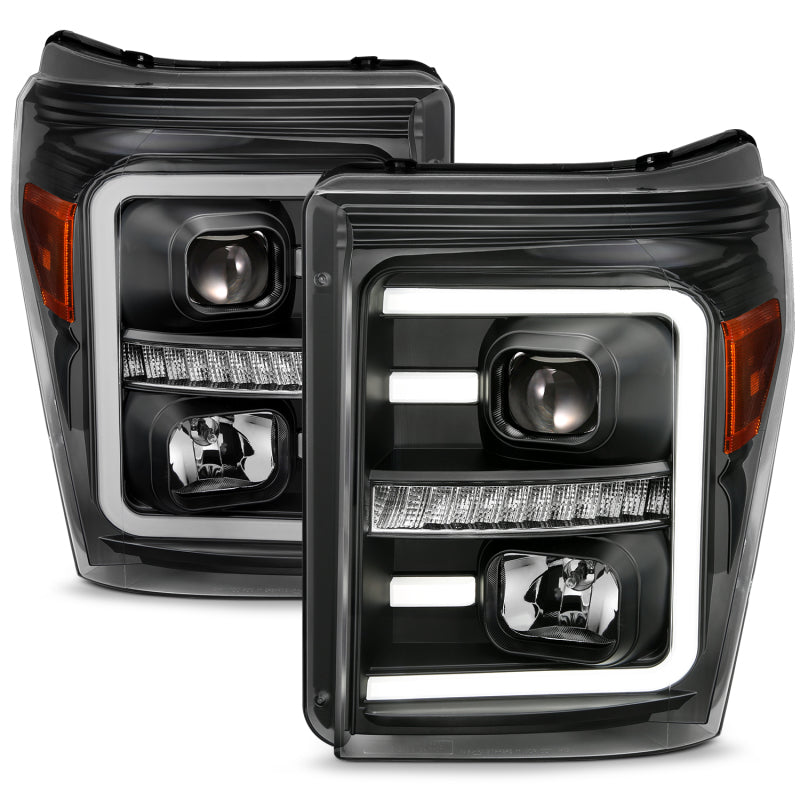 ANZO 2011-2016 Ford F250 Projector Headlights w/ Plank Style Switchback Black w/ Amber - eliteracefab.com