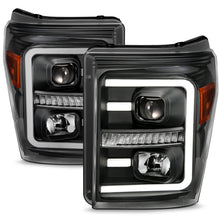 Load image into Gallery viewer, ANZO 2011-2016 Ford F250 Projector Headlights w/ Plank Style Switchback Black w/ Amber - eliteracefab.com