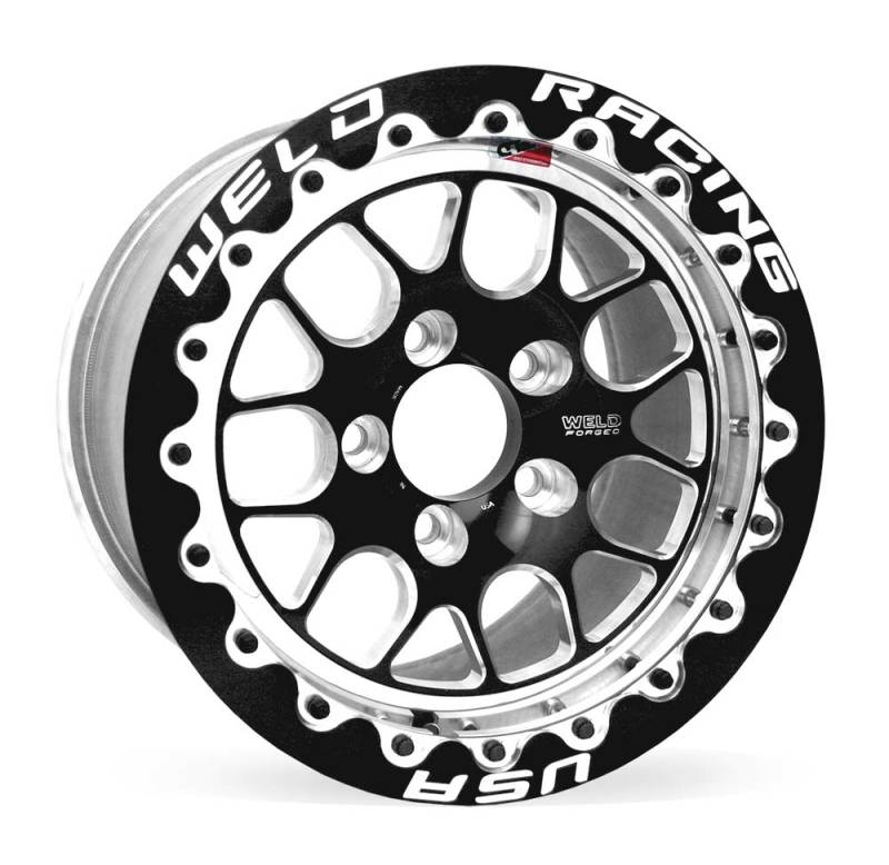 Weld S77 15x9.33 / 5x4.5 BP / 3.5in. BS Black Wheel (Low Pad) - Black Single Beadlock MT