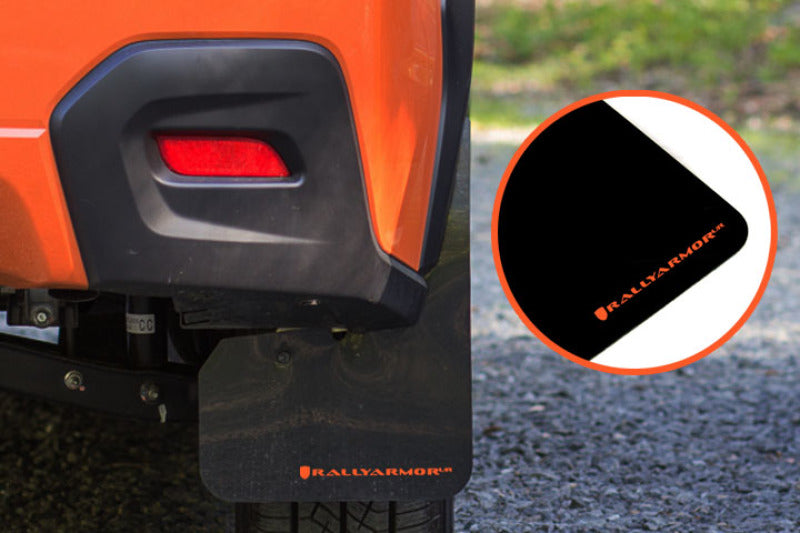 Rally Armor UR Mudflaps Black Urethane Orange Logo 2013-2017 Crosstrek XV - eliteracefab.com