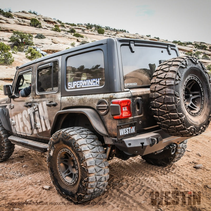 Westin 18-19 Jeep Wrangler JL WJ2 Rear Bumper w/ Sensors (Excl. Wrangler JK) - Textured Black - eliteracefab.com