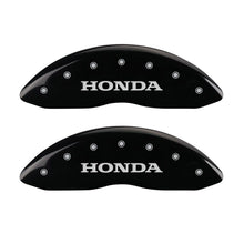 Load image into Gallery viewer, MGP 4 Caliper Covers Engraved Front Honda Engraved Rear H Logo Black finish silver ch MGP