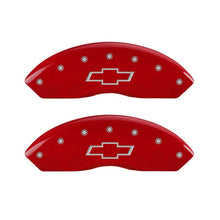 Load image into Gallery viewer, MGP Front set 2 Caliper Covers Engraved Front Bowtie Red finish silver ch MGP