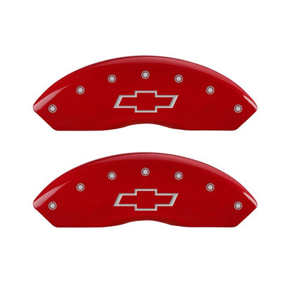 MGP 4 Caliper Covers Engraved Front & Rear Bowtie Red finish silver ch - eliteracefab.com