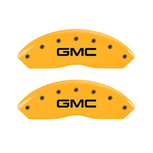 Load image into Gallery viewer, MGP 2 Caliper Covers Engraved Front GMC Yellow Finish Black Characters 1997 GMC Yukon