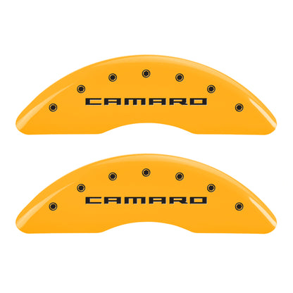MGP 4 Caliper Covers Engraved Front Gen 5/Camaro Engraved Rear Gen 5/Z28 Yellow finish black ch MGP