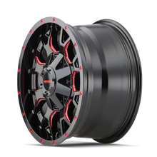 Load image into Gallery viewer, Mayhem 8015 Warrior 18x9 / 5x139.7 BP / 18mm Offset / 110mm Hub Black w/ Prism Red Wheel