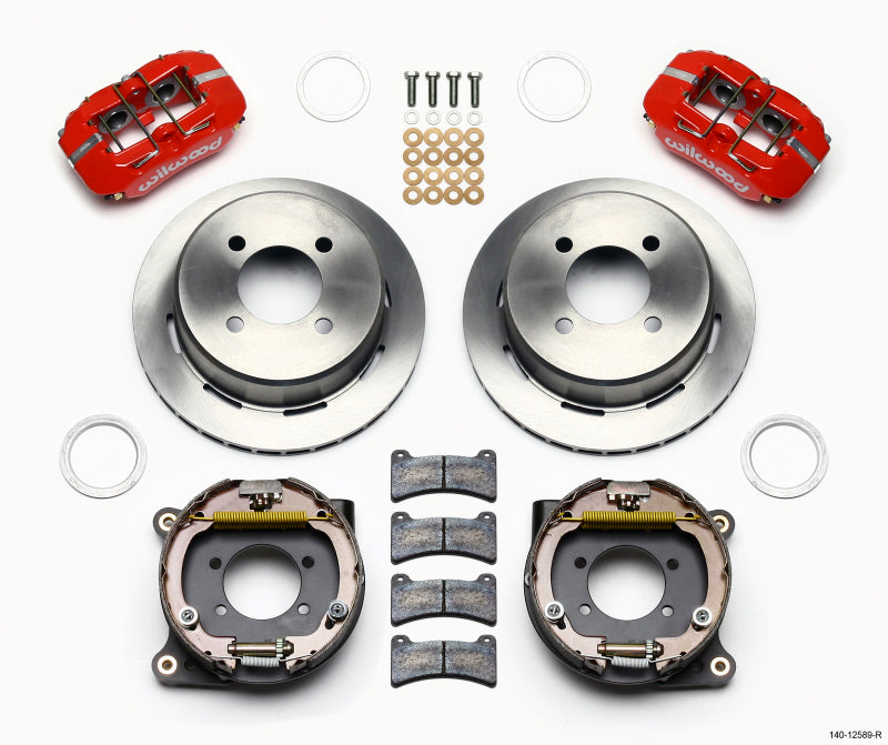 Wilwood Dynapro Low-Profile 11.00in P-Brake Kit - Red Ford 7.5in Rear 2.80 Offset - 4-Lug Wilwood