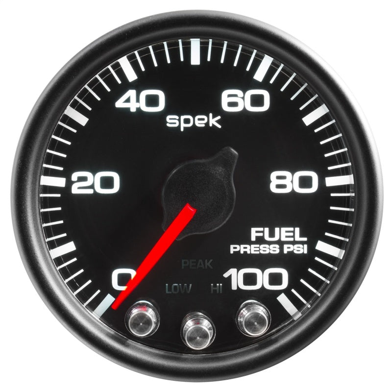 Autometer Spek-Pro Gauge Fuel Press 2 1/16in 100psi Stepper Motor W/Peak & Warn Blk/Blk P31432