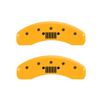 MGP 4 Caliper Covers Engraved Front JEEP Engraved Rear JEEP Grill logo Yellow finish black ch MGP