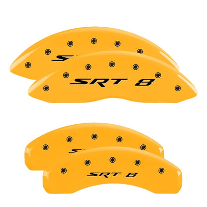 MGP 4 Caliper Covers Engraved Front & Rear 11-18 Jeep Grand Cherokee Yellow Finish Black SRT-8 Logo MGP