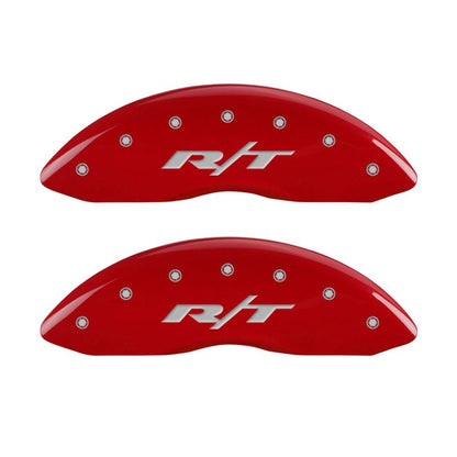 MGP 4 Caliper Covers Engraved Front & Rear RT1-Truck Red finish silver ch - eliteracefab.com