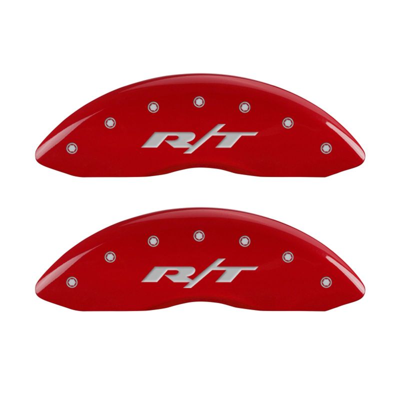 MGP 4 Caliper Covers Engraved Front & Rear RT1-Truck Red finish silver ch - eliteracefab.com