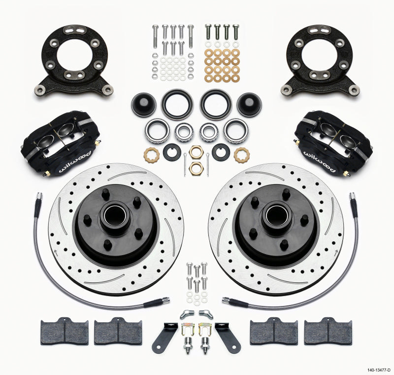 Wilwood Forged Dynalite-M Front Kit 11.30in 1 PC Rotor&Hub-Drill 70-73 Mustang Disc & Drum Spindle Wilwood