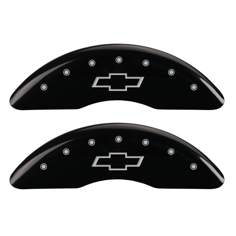 MGP 4 Caliper Covers Engraved Front & Rear Bowtie Black finish silver ch MGP