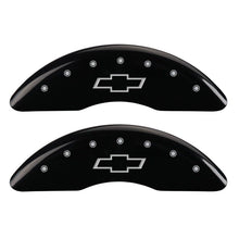 Load image into Gallery viewer, MGP 4 Caliper Covers Engraved Front &amp; Rear Bowtie Black finish silver ch MGP