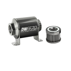 DeatschWerks Stainless Steel 8AN 40 Micron Universal Inline Fuel Filter Housing Kit (70mm)