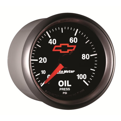 Autometer GM Bowtie Black 2-1/16in 0-100 PSI Oil Pressure - Stepper Motor 3653-00406