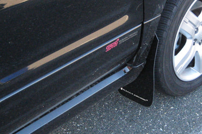 Rally Armor UR Mudflaps Black Urethane White Logo 2003-2008 Forester / 2004-2008 FXT - eliteracefab.com