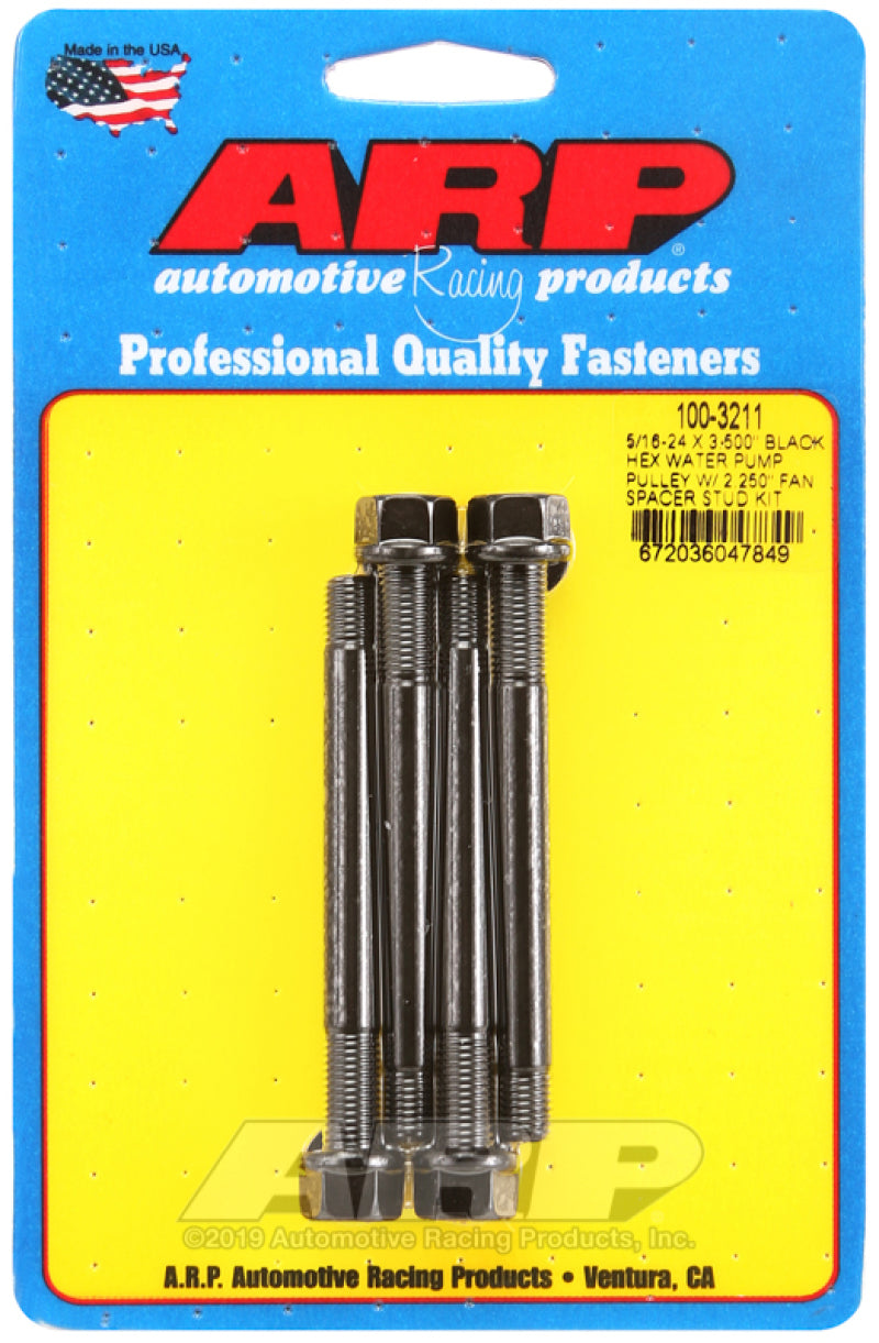 ARP 5/16-24 X 3.500 Black Hex Water Pump Pulley w/ 2.250in Fan Spacer Stud Kit ARP