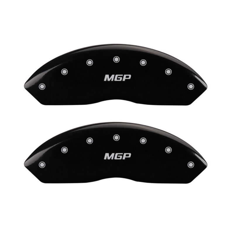 MGP 4 Caliper Covers Engraved Front & Rear MGP Black Finish Silver Char 2019 GMC Arcadia MGP