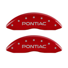 Load image into Gallery viewer, MGP 4 Caliper Covers Engraved Front &amp; Rear Pontiac Red Finish Silver Char 2006 Pontiac GTO MGP