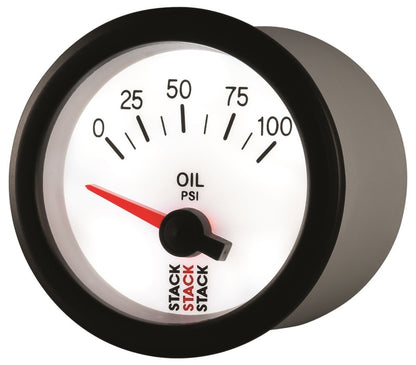 Autometer Stack 52mm 0-100 PSI 1/8in NPTF Electric Oil Pressure Gauge - White ST3252