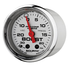 Load image into Gallery viewer, Autometer Marine Chrome Ultra-Lite 2-1/16in 0-30 HG / 0-20 PSI Vacuum / Boost Gauge