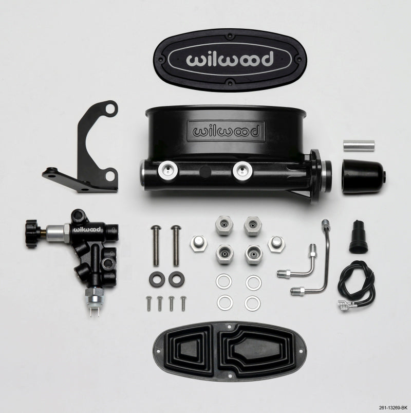 Wilwood HV Tandem M/C Kit w L/H Bracket & Prop Valve - 1in Bore Black - eliteracefab.com