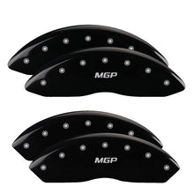 Load image into Gallery viewer, MGP 4 Caliper Covers Engraved Front &amp; Rear MGP Black Finish Silver Char 2014 Chevrolet Express 2500 MGP