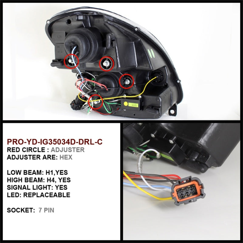 Spyder Infiniti G35 03-04 4DR Projector Halogen - LED Halo DRL Blk High H4 PRO-YD-IG35034D-DRL-BK - eliteracefab.com