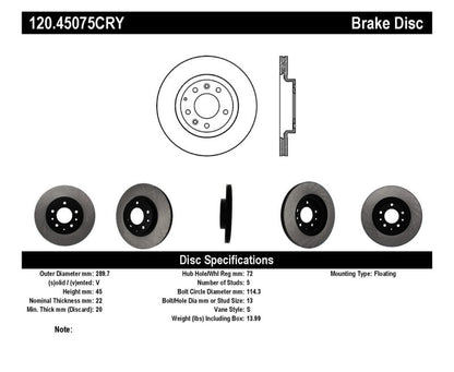 Stoptech 06-15 Mazda Miata MX-5 Front Premium Cryostop Brake Rotor Stoptech