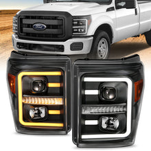 Load image into Gallery viewer, ANZO 2011-2016 Ford F250 Projector Headlights w/ Plank Style Switchback Black w/ Amber - eliteracefab.com