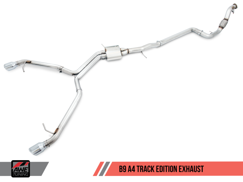 AWE Tuning Audi B9 A4 Track Edition Exhaust Dual Outlet - Diamond Black Tips (Includes DP) - eliteracefab.com