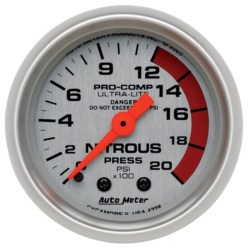 Autometer Ultra-Lite 52mm 2000 PSI Mechanical Nitrous Pressure Gauge 4328