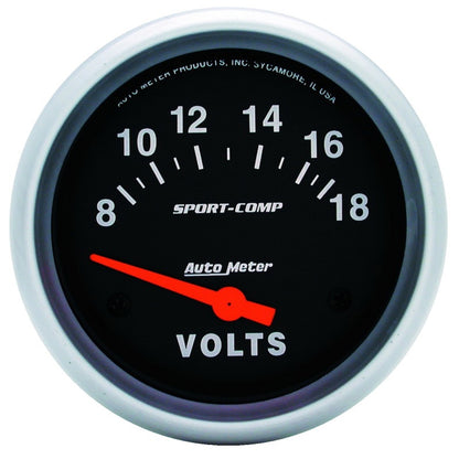 Autometer Sport-Comp 2 5/8in 8-18 Volt Short Sweep Electric Voltmeter Gauge 3592