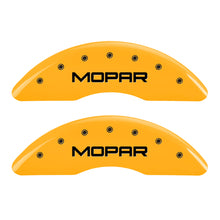 Load image into Gallery viewer, MGP 4 Caliper Covers Engraved Front &amp; Rear Mopar Yellow Finish Black Char 2010 Dodge Ram 2500 MGP