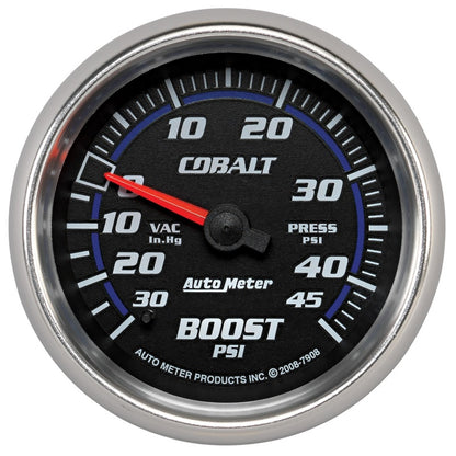 AutoMeter Gauge Vac/Boost 2-5/8in. 30Inhg-45PSI Mechanical Cobalt 7908