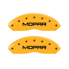 Load image into Gallery viewer, MGP 4 Caliper Covers Engraved Front &amp; Rear Mopar Yellow Finish Black Char 2010 Dodge Nitro MGP