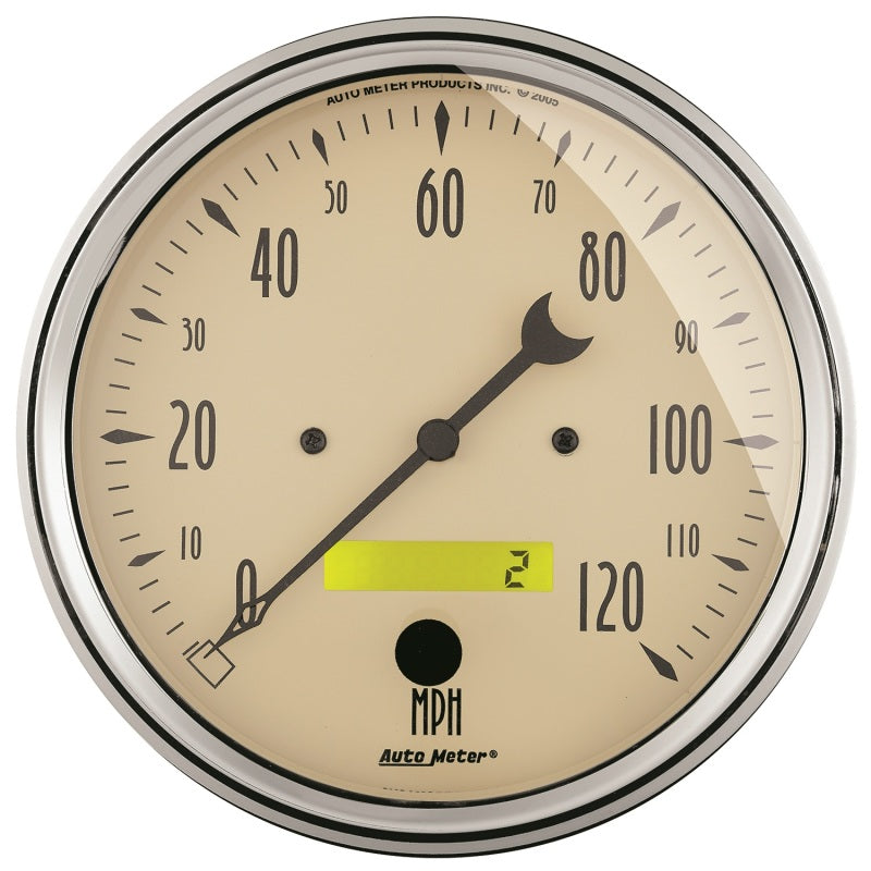 AutoMeter Gauge Speedometer 5in. 120MPH Elec. Prog. W/ Lcd Odo Antique Beige 1889