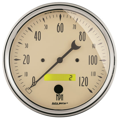 AutoMeter Gauge Speedometer 5in. 120MPH Elec. Prog. W/ Lcd Odo Antique Beige 1889