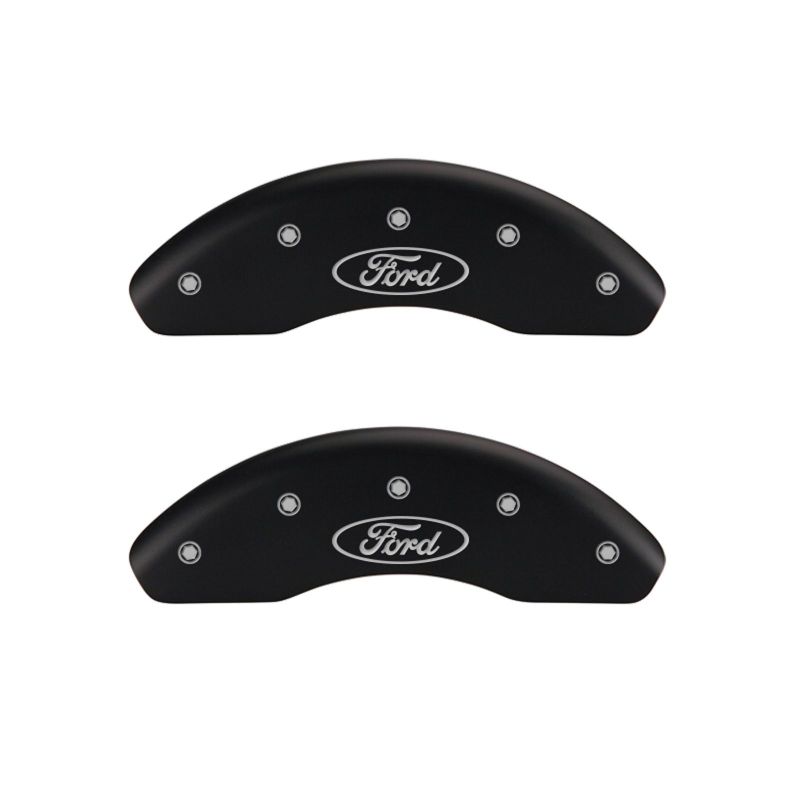 MGP 4 Caliper Covers Engraved Front & Rear Oval logo/Ford Black finish silver ch MGP