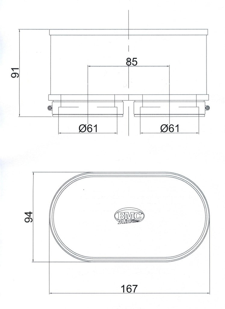 BMC Twin Air Carburetor Filter - 61mm x 2 ID / 74mm H