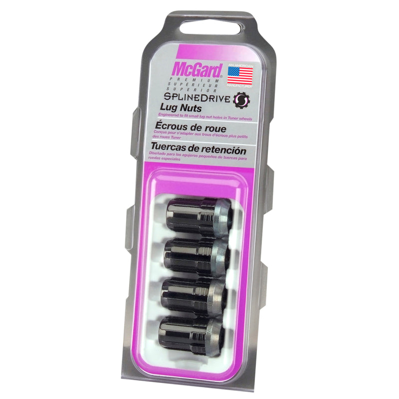 McGard SplineDrive Lug Nut (Cone Seat) M12X1.25 / 1.24in. Length (4-Pack) - Black (Req. Tool) - eliteracefab.com