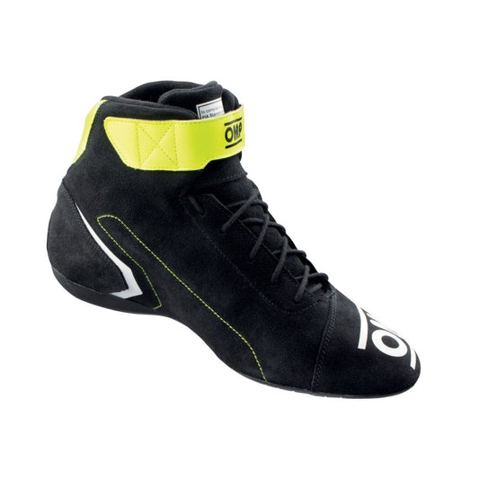 OMP First Auto Racing Shoes - Anthracite/Fluo Yellow - EU 37/US 5 - FIA & SFI Approved
