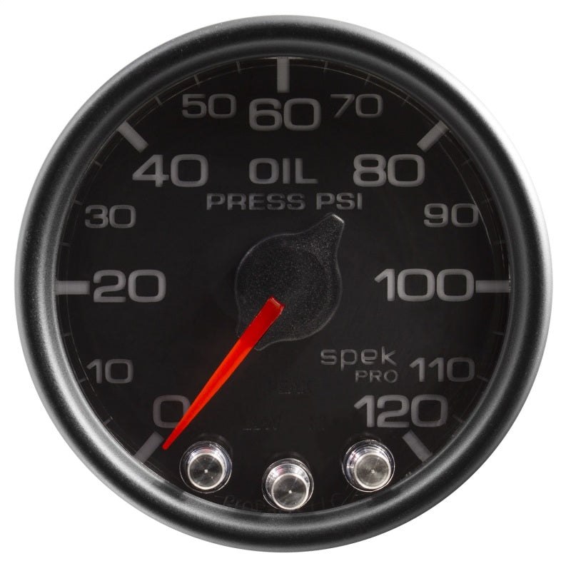 Autometer Spek-Pro Gauge Oil Press 2 1/16in 120psi Stepper Motor W/Peak & Warn Blk/Blk P32532