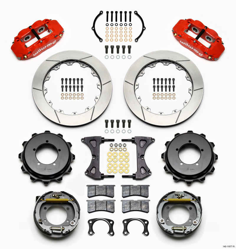 Wilwood Narrow Superlite 4R Rear Kit 12.88in Drilled Red Speedway Eng Floater w/ New Style End Wilwood