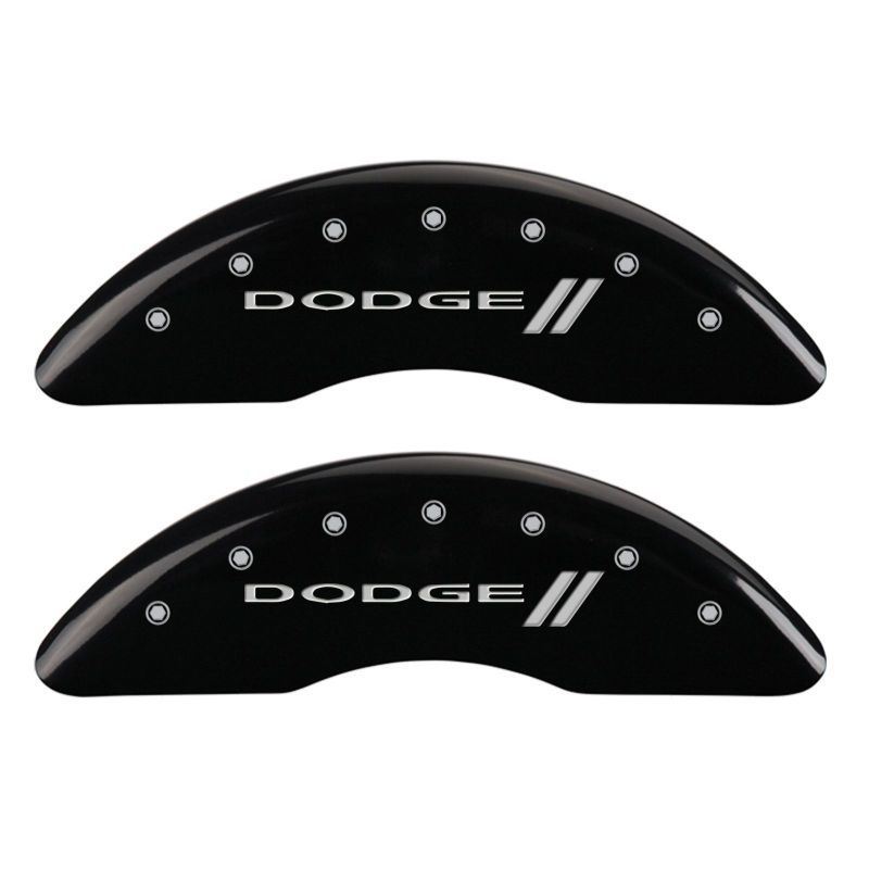 MGP 4 Caliper Covers Engraved Front & Rear With stripes/Dodge Black finish silver ch MGP